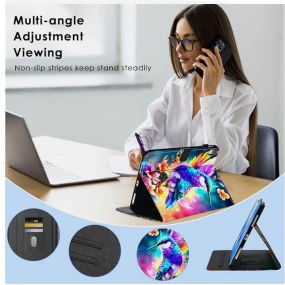iPad (A16) 11th Generation Case, iPad 10th Generation Case Flowers Hummingbird